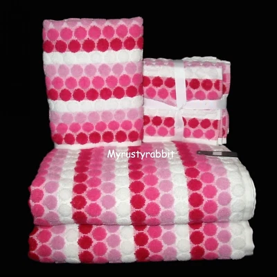 SOHO PINK Dots Plush Bathroom Towel Set ~ 2 Bath 2 Hand 4 Washcloth - NEW - Image 1 of 4