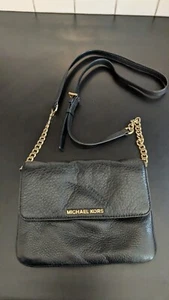 Michael Kors Black Purse Bedford Double Gusset Leather Shoulder Crossbody - Picture 1 of 9