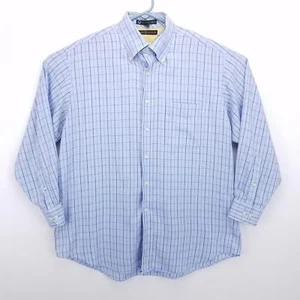 Tommy Hilfiger Men's Long Sleeve Blue Checked Button Down Dress Shirt - Size 16 - Picture 1 of 10