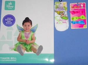 Disney Tinker Bell Baby Girls Costume sz 12-18 Months-New Socks-3 hair clips-lot - Picture 1 of 7