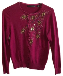 Michael Simon Womens S Cashmere Blend Maroon Peacock Embellished Cardigan - Picture 1 of 9