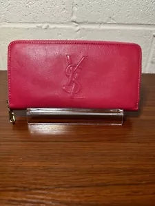 Auth Saint Laurent Zip Purse 4501 Long Wallet YSL Monogram Red Leather Italy - Picture 1 of 14