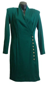 VTG All That Jazz Green Knit Pullover Dress Size 3/4 Shoulder Pads & Long Sleeve - Picture 1 of 6