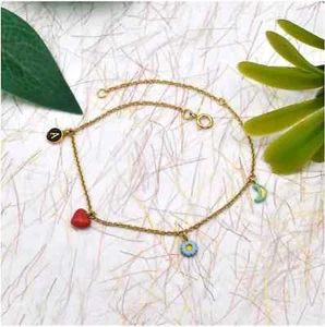 Delicado brazalete con dije en oro macizo de 18k brazalete con corazón declaración - Imagen 1 de 5