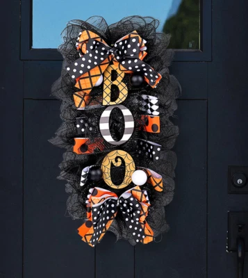 Halloween Garland Decoration BOO Pumpkin Wreath Door Hanging Decoration - Imagen 1 de 4