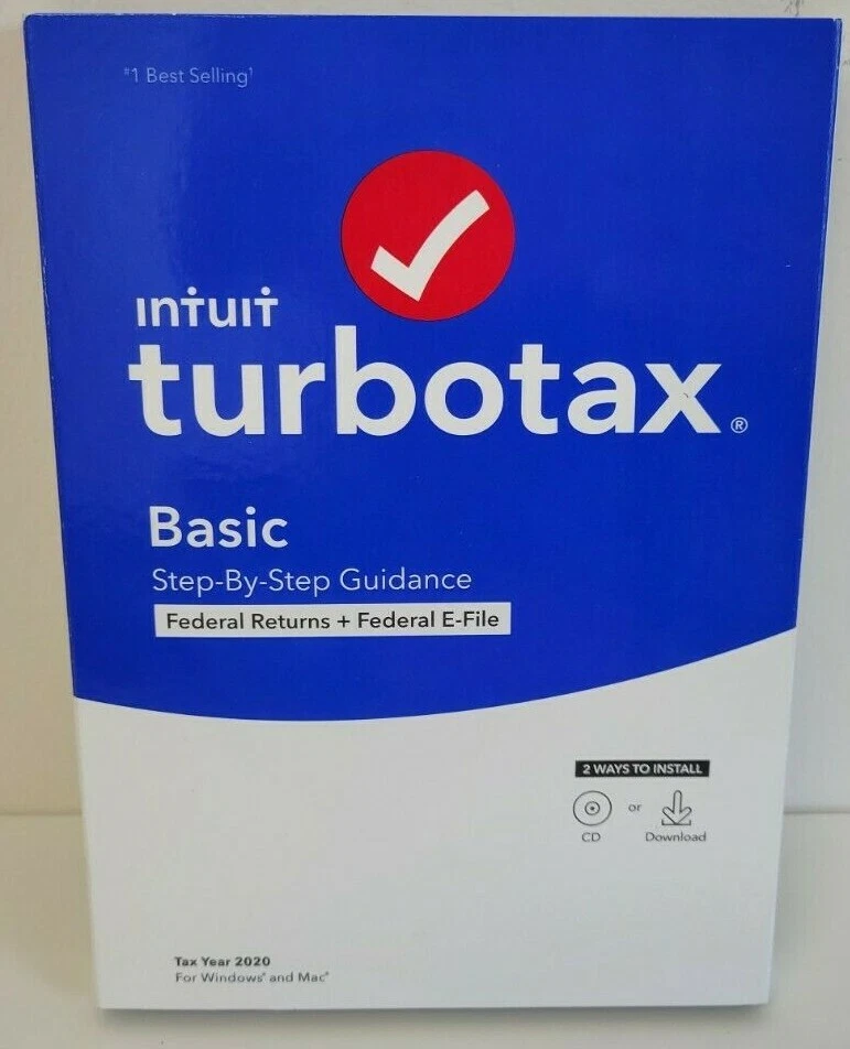 *WOW*  Intuit TurboTax Basic Federal + Efile 2020 Mac Windows Sealed with CD!  - Image 1 of 2