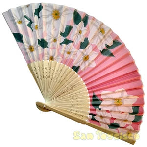 Bamboo Folding Fan Sensu Daiso Japan - Chinese Bellflower 8.3" Culture Japan  - Picture 1 of 5