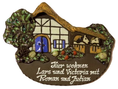 DESI-SCHILDER Pferde m. Bauernhaus-Keramik-24x17 cm-Türschild-Klingel-Schild-Handarbeit-m.Text