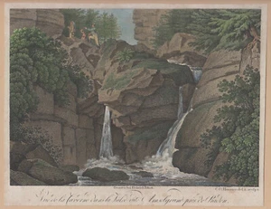 Vue de la Caverne Amselgrund Sächsische Schweiz Kupferstich altkoloriert 1808 - Bild 1 von 1