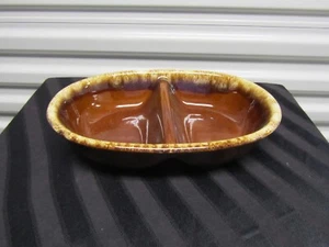 Vintage H.P. Oven Proof USA Pottery Brown Drip Glaze Dual Side Bowl 11" x 7 x 2 - Picture 1 of 6