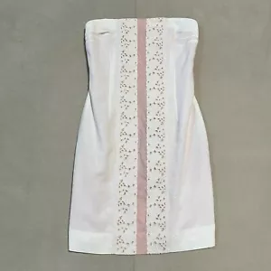 Tracy Reese White/ Cream Cotton Eyelet Strapless Dress w/ Rose Underlay Size 4 - Picture 1 of 19