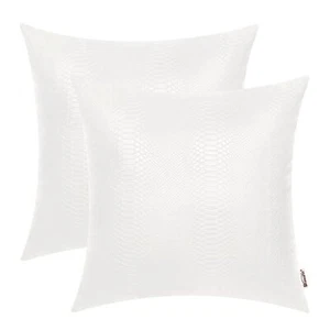White Leather Throw Pillows 16 X 16 Inches Snake Leather Pillow Covers Pack o... - Picture 1 of 6