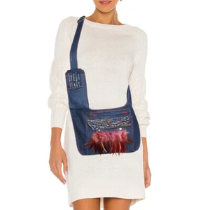 Upcycling Unikat Handarbeit Boho Hippie Jeanstasche Denim Tasche Umhängetasche - Picture 1 of 3