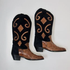 Nando Muzi Women's Black Snakeskin Suede Leather Cowboy Boots Italian Sz 7 / 38 - Bild 1 von 15