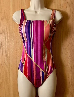Купальник цельный Gottex размер 6 ар-деко в полоску квадратный вырез - Изображение 1 из 2