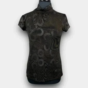 MELANIE LYNE ladies short sleeve turtleneck blouse black/gold size 10 - Imagen 1 de 8