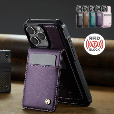 RFID Blocking Card Holder Wallet Leather Case For iPhone 16 Pro Max 15 14 13 12 - Image 1 of 4