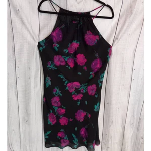 Express VTG 90s Y2K Black & Fuchsia Floral High-Neck Keyhole Midi Dress 11/12 - Picture 1 of 11
