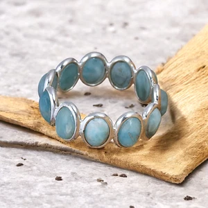 Anillo Larimar Océano Azul Anillo de Eternidad Completo Plata de Ley 925 Banda Joyería - Imagen 1 de 5
