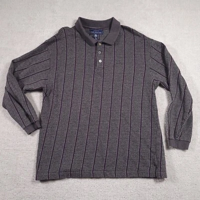 Vintage 90s John Ashford Long Sleeve Polo 100% Cotton Mens Large Gray Purple - Image 1 of 4