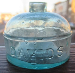 Sparkling & Bright Blue Aqua Tooled Top David's Igloo Shape Inkwell Ink Bottle - Picture 1 of 10