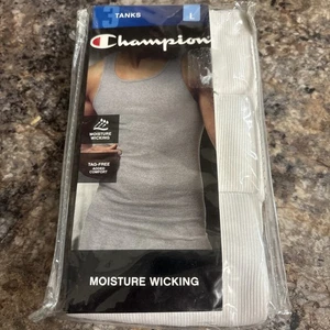 Vtg Champion Men's 3 pk Ribbed Tanks Top Undershirts White L Wife Beater 2013 - Picture 1 of 5