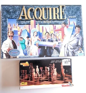 Zwei Brettspiele, 1 X ACQUIRE Schmidt Spiele,1 X Schachbrett-Klappkassette-Holz  - Bild 1 von 11