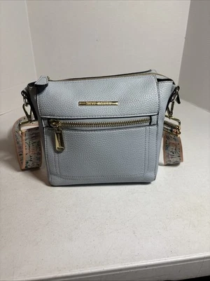 Steve Madden Crossbody Bag With Floral Pattern Strap Coin Pouch Powder Blue - Image 1 of 4