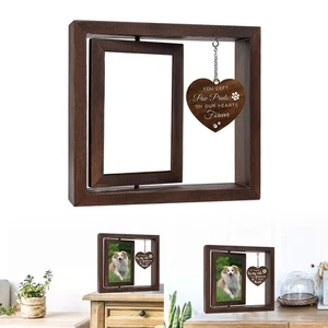 Wooden Dog Memorial Picture Frame Double Sided Rotating for Pet Photos Brown - Picture 1 of 6
