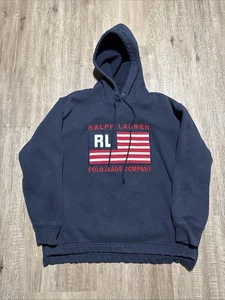 Vintage Polo Jeans Co Ralph Lauren Hoodie Navy Mens Size S USA Flag Y2K - Picture 1 of 9