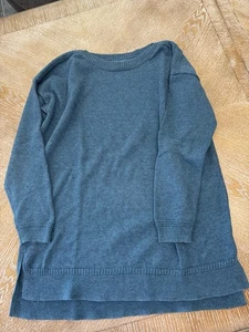 Suéter túnica azul marino antiguo suéter grande cuello barco abertura lateral dobladillo alto/bajo - Imagen 1 de 5