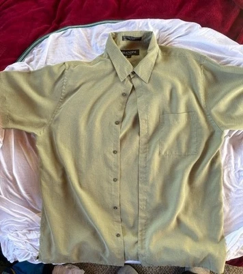 BRANDINI Size L Olive Checked Button Down Short Sleeve Shirt Men's Excellent Con - Image 1 of 4
