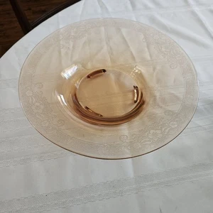 VTG Fostoria Vesper 12" Round Footed Amber Pink Etched Floral - Picture 1 of 7