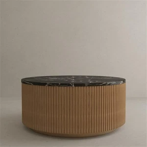American Home Classic Finn Faux Marble & Wood Coffee Table in Black/Ash - Picture 1 of 5