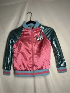 LOL metallic pink & turquoise 1993 full zip graphic bomber jacket size 6-6X - Picture 1 of 5