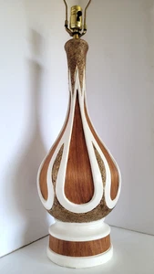 Vtg Mid Century Modern 1969 Florence Art Ceramic & Wood Teardrop Table Lamp 31" - Picture 1 of 11