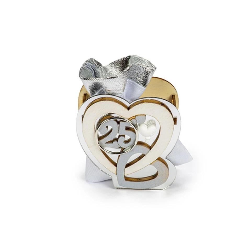 6X Scatolina portaconfetti CUORE PLEX NOZZE D'ARGENTO 6X6 cm BOMBONIERA 1F6G - Immagine 1 di 1