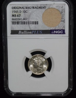 1945-D NGC MS67 10C Mercury Silver Dime Original Bag Fragment - Image 1 of 4