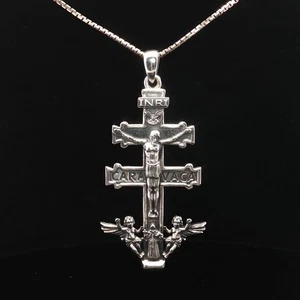 925 Sterling Silver Devotional Caravaca Crucifix Necklace - Picture 1 of 15