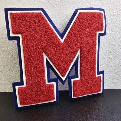 (S7) 8.6" Tall Red Blue Block Chenille Letterman's Letter M Felt Patch 1 Piece