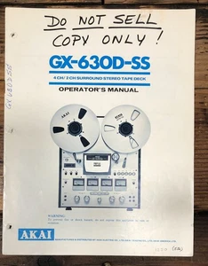 Akai GX-630D-SS GX-630D SS Reel to Reel Owners / User Manual *Original* - Picture 1 of 1