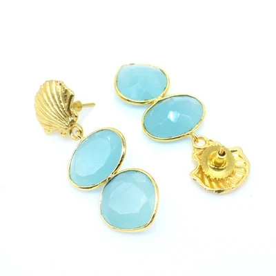 Модные ювелирные изделия с позолотой аква халцедон морская раковина серьги русалки 2 дюйма i106 - Изображение 1 из 4