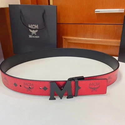 MCM Cinturón Reversible Ajustable Rojo y Negro con Hebilla Negra Foto 1 de 4
