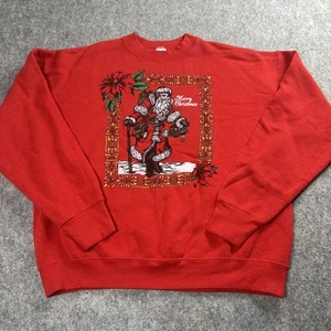 Vintage Santa Sweatshirt Mens Large Red Merry Christmas Ugly Sweater USA 90s - Picture 1 of 7