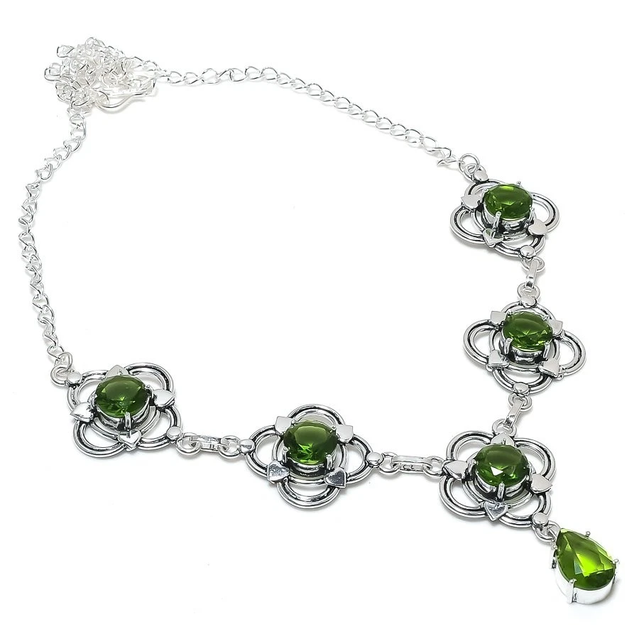 Green Peridot Gemstone Handmade 925 Sterling silver Jewelry Necklace Size 18" - Image 1 of 1