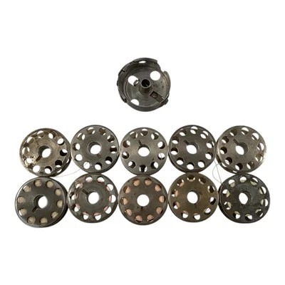 Vintage Set of 10 Metal Bobbins Plus 1 Bobbin Case 10 Hole #2518-A for Singer - Image 1 of 2