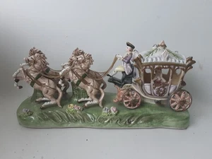 Capodimonte Horse Drawn Carriage Blue Crown Mark Naples Italy Cinderella Coach - Picture 1 of 18