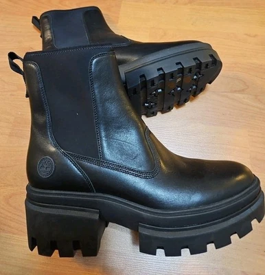 Timberland женщин 11 из черной кожи Everleigh середины Chelsea ботинки Lugged подошва новый - Изображение 1 из 4