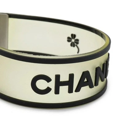 Auténtica pulsera de goma con logotipo de CHANEL negra plata transparente vintage Foto 1 de 4