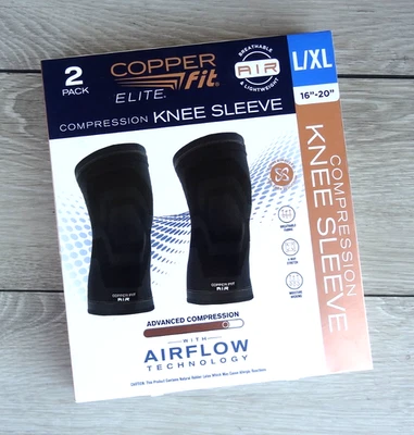 2/Pack Copper Fit Elite Air Breathable Compression Knee Sleeve L/XL (16"-20") - Image 1 of 4